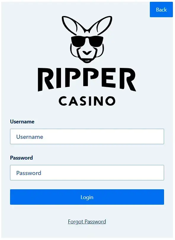 Ripper Casino current registration and account-entry interface